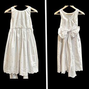 Vintage 90s Handmade Girls White Sleeveless Dress Size 8 Tie Back Embroidered